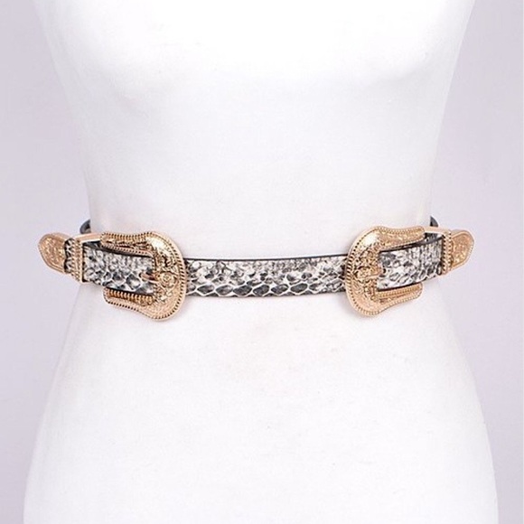 Accessories - Double Buckle Snakeskin Belt